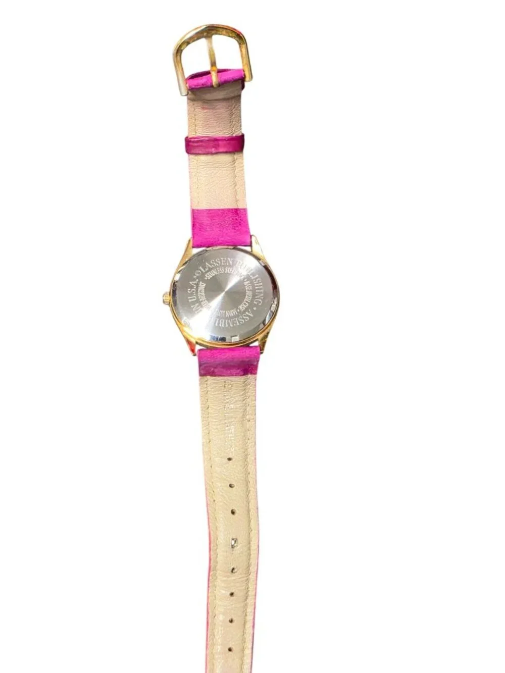 Vintage Christian Riese Lassen Dolphin Watch Pink Leather Band Original Box